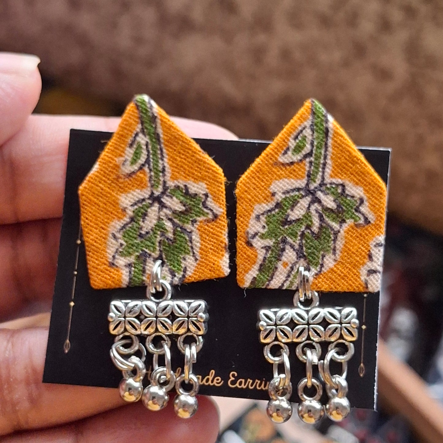 Netra Fabric Earrings - Ajrakh Print Triangular Fabric Studs