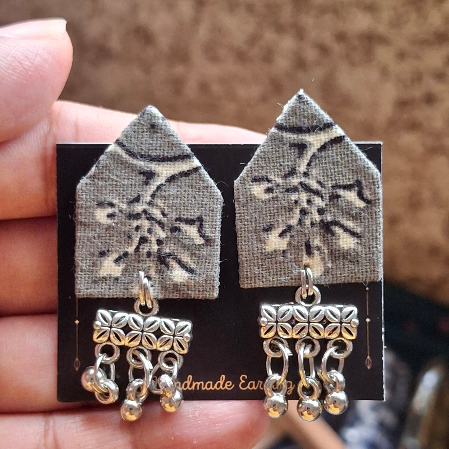 Netra Fabric Earrings - Ajrakh Print Triangular Fabric Studs