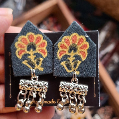 Netra Fabric Earrings - Ajrakh Print Triangular Fabric Studs