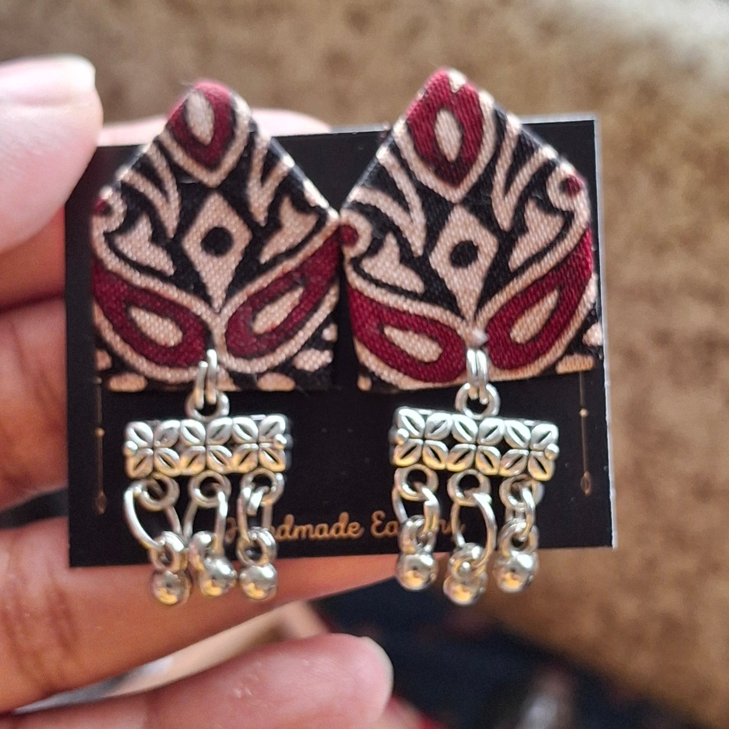 Netra Fabric Earrings - Ajrakh Print Triangular Fabric Studs