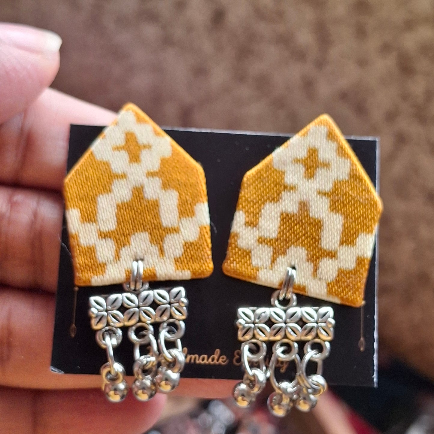 Netra Fabric Earrings - Ajrakh Print Triangular Fabric Studs