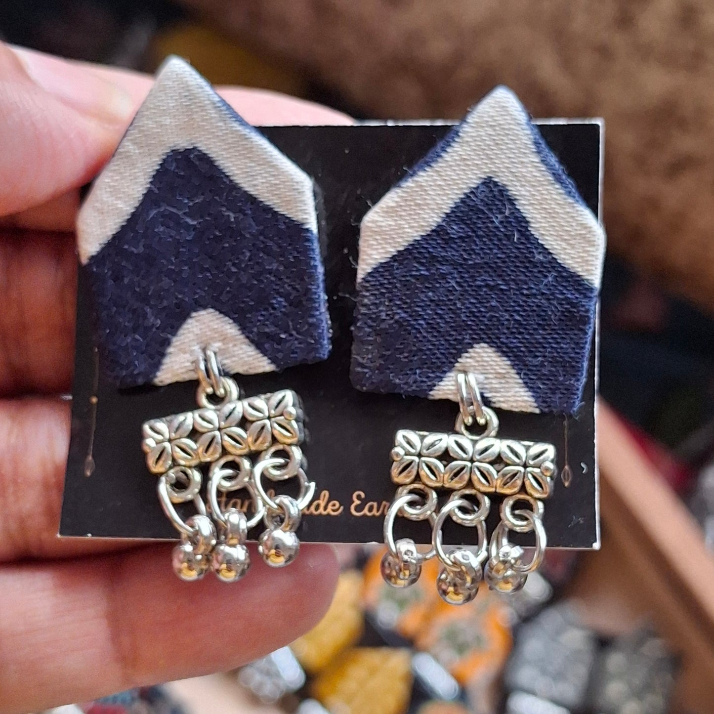 Netra Fabric Earrings - Ajrakh Print Triangular Fabric Studs