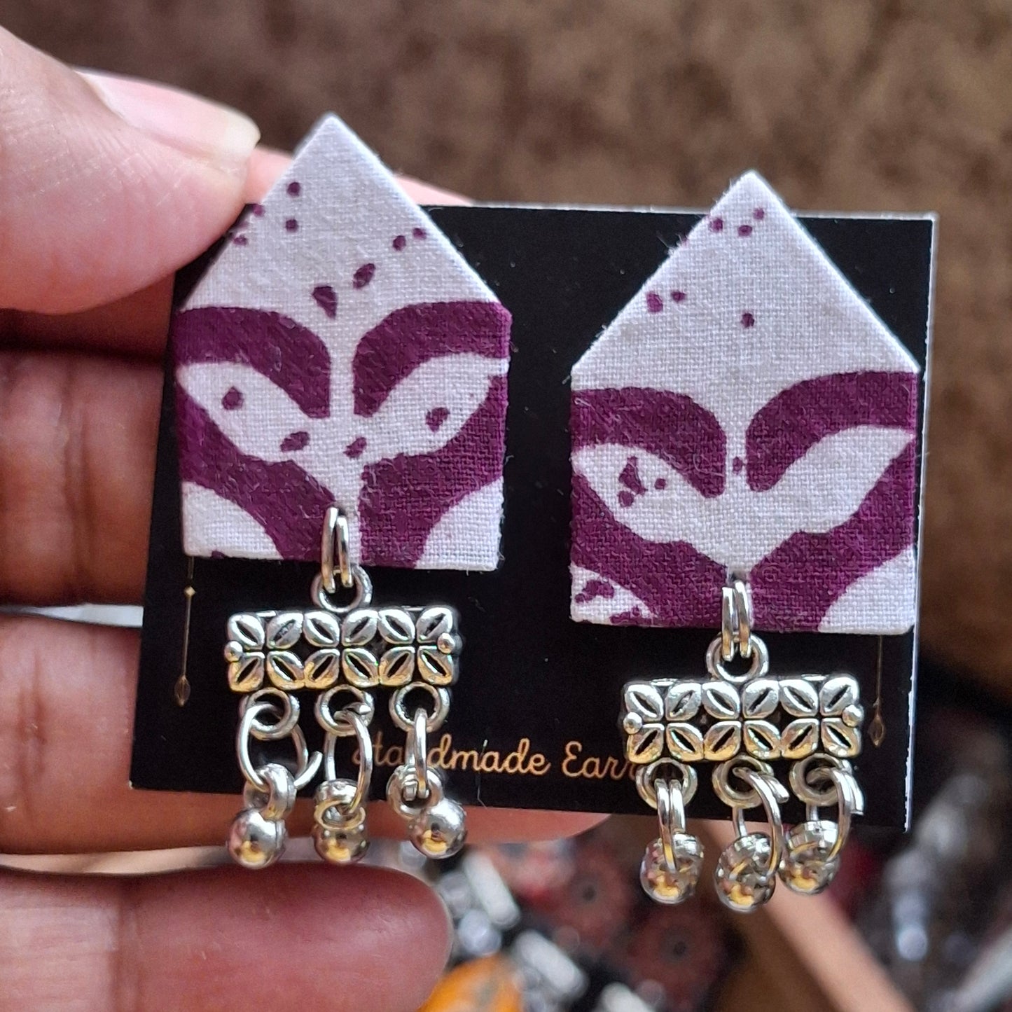 Netra Fabric Earrings - Ajrakh Print Triangular Fabric Studs