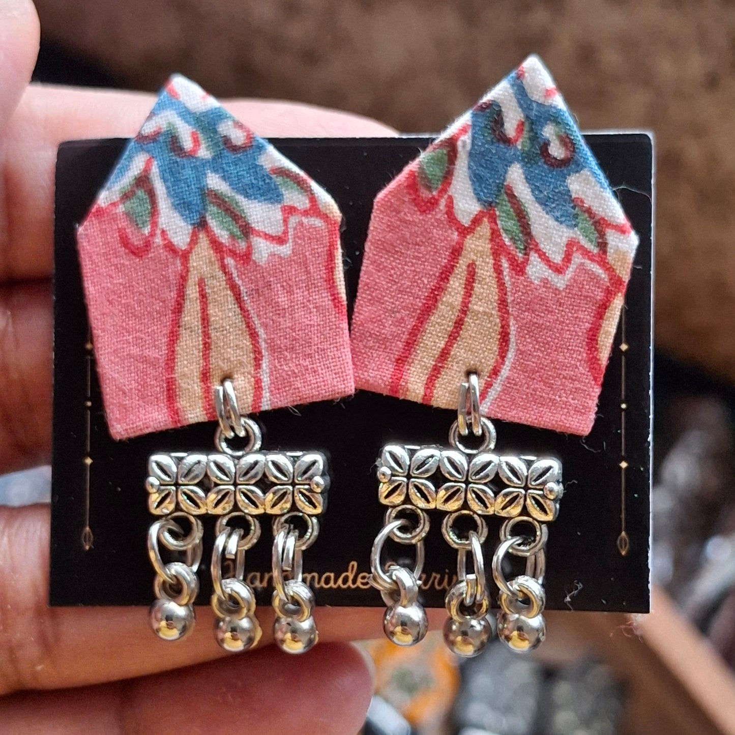 Netra Fabric Earrings - Ajrakh Print Triangular Fabric Studs