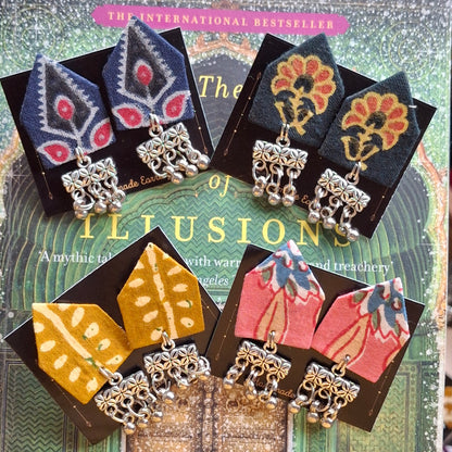 Netra Fabric Earrings - Ajrakh Print Triangular Fabric Studs
