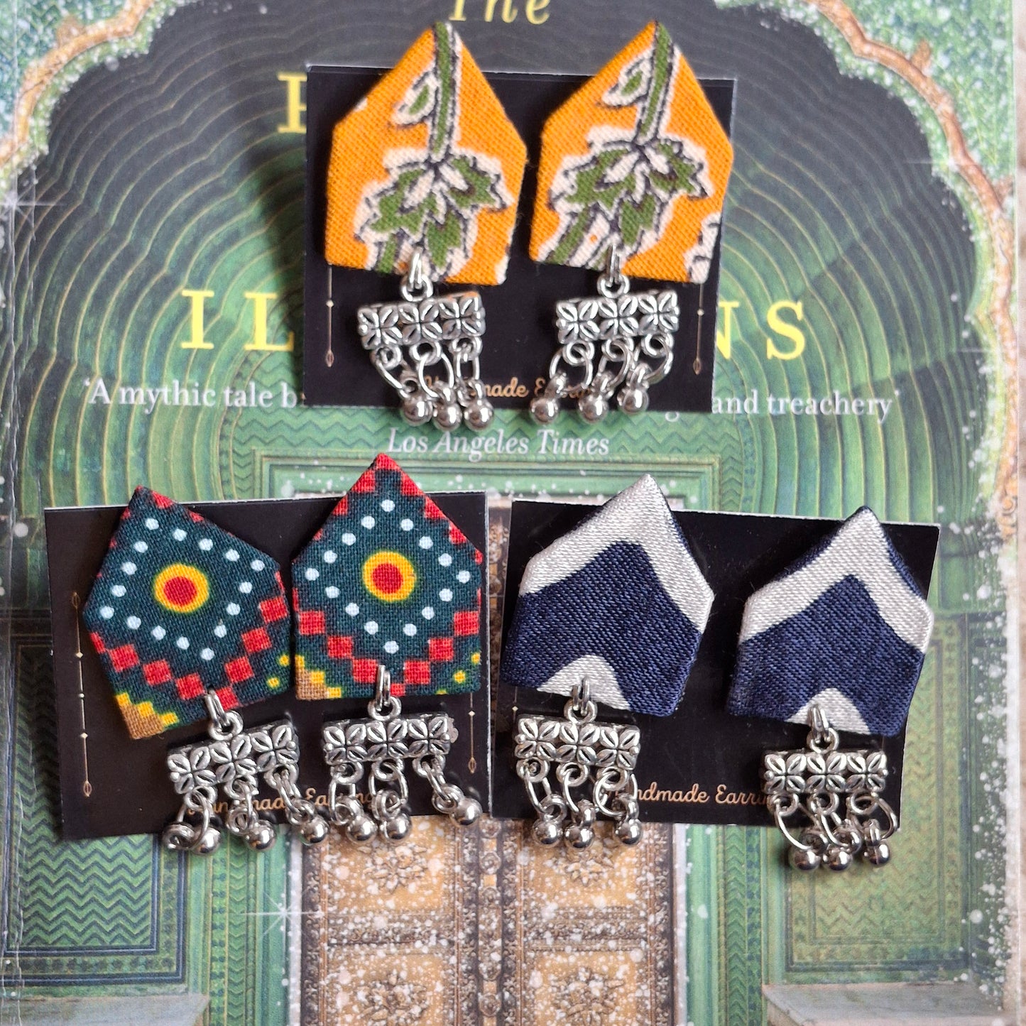 Netra Fabric Earrings - Ajrakh Print Triangular Fabric Studs