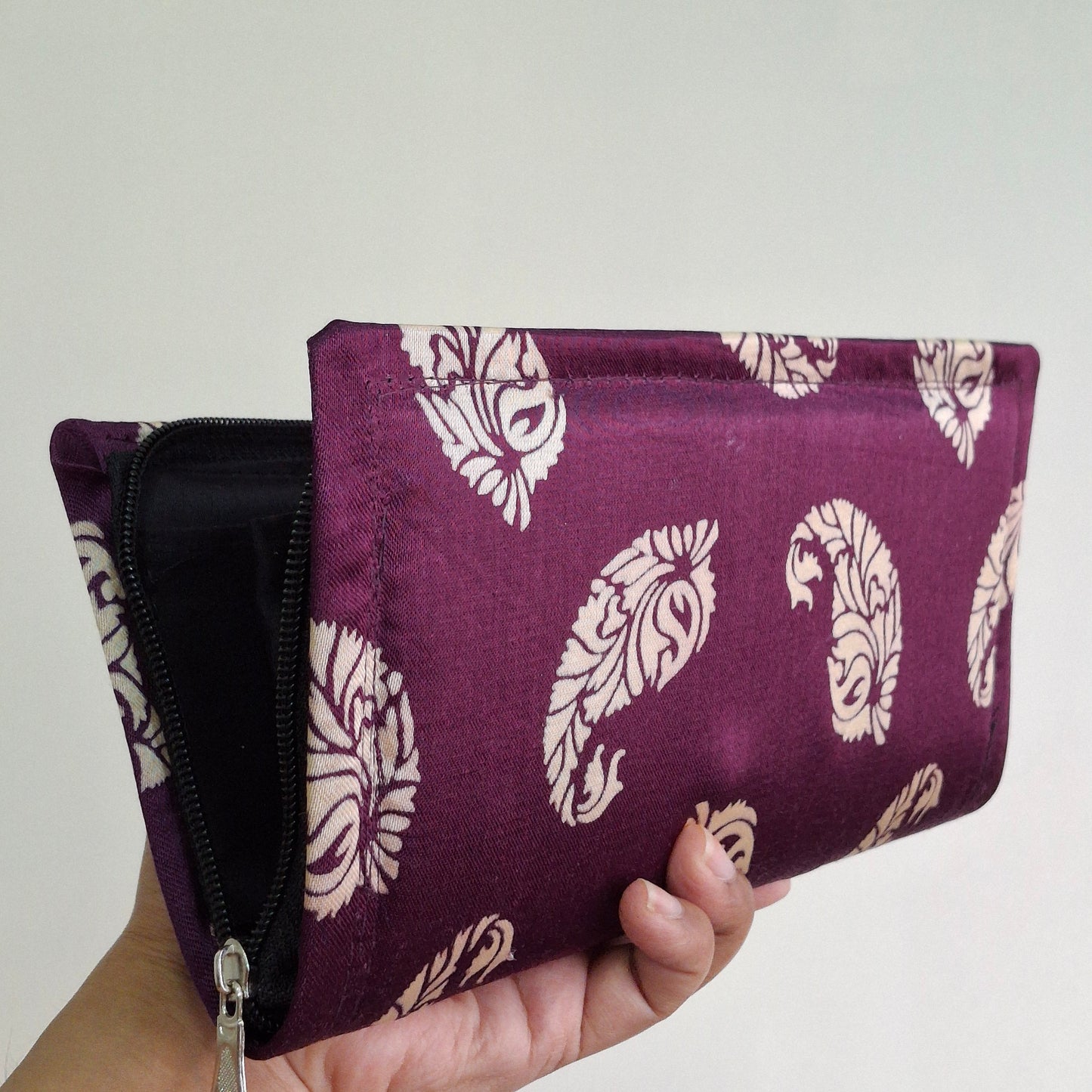 Purple Wallets/Clutch - Block Printed Ajrakh Print on Mashru Silk Fabric