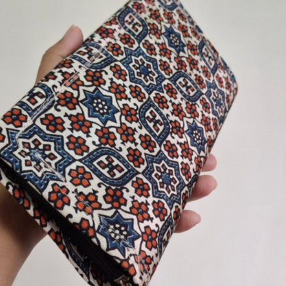Beige Wallets/Clutch - Block Printed Ajrakh on Mashru Silk Fabric
