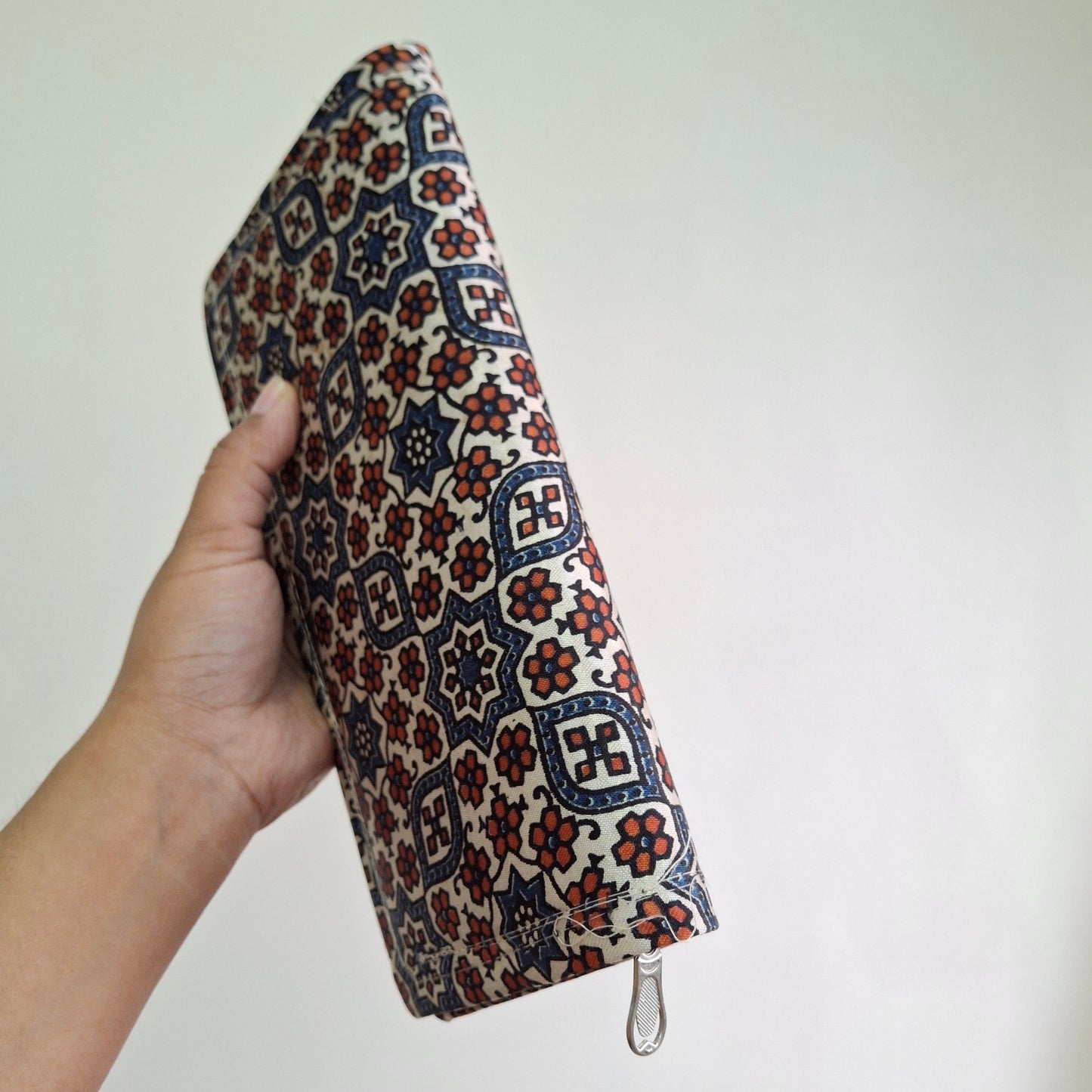 Beige Wallets/Clutch - Block Printed Ajrakh Print on Mashru Silk Fabric