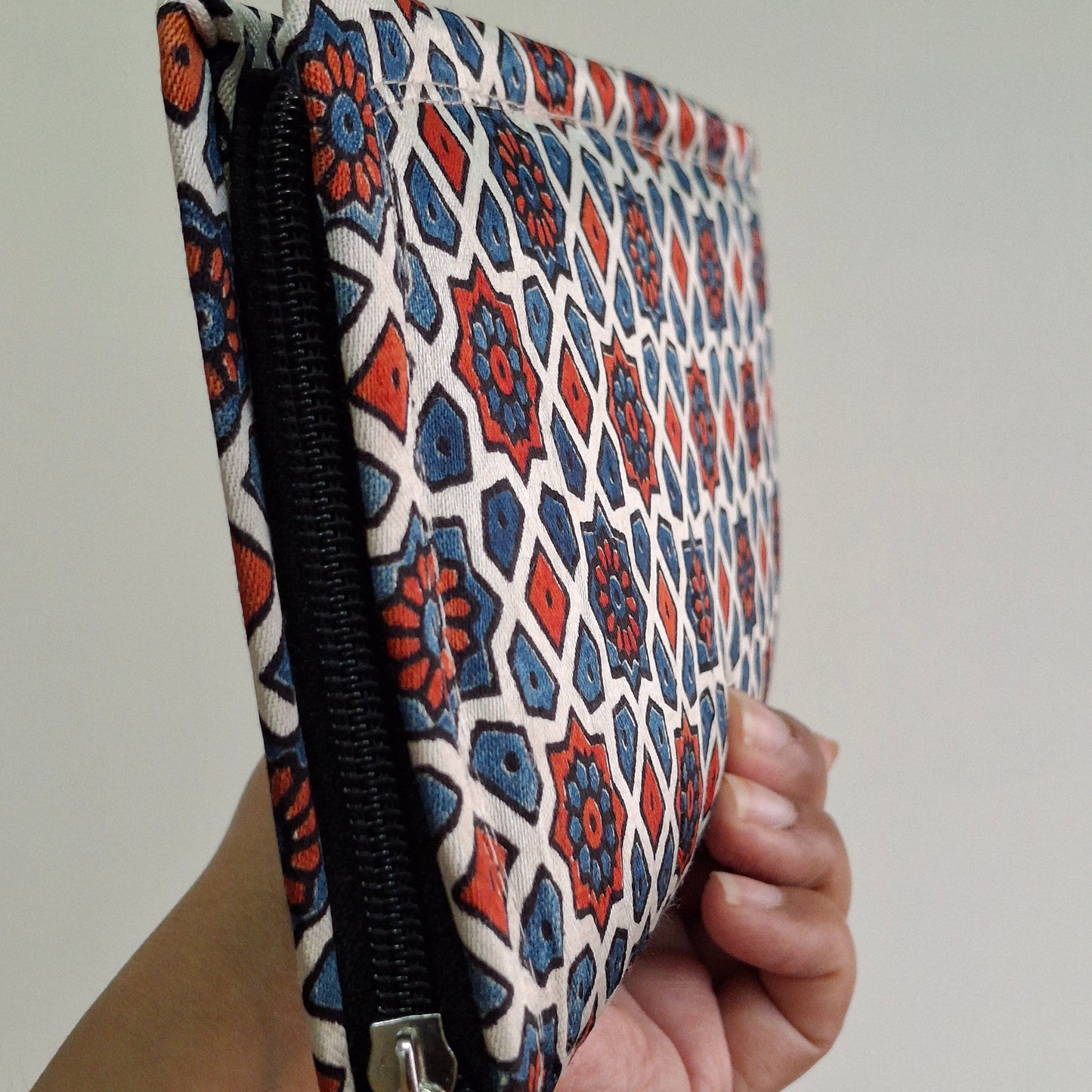 Beige Wallets/Clutch - Block Printed Ajrakh Print on Mashru Silk Fabric