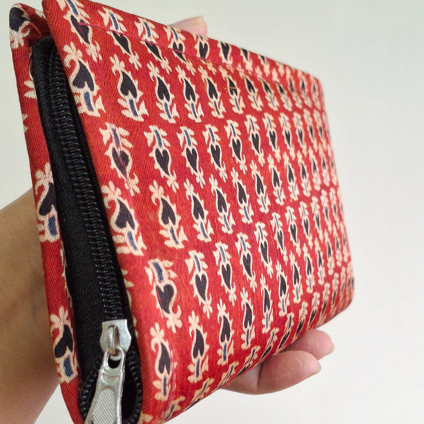 Red Wallets/Clutch - Block Printed Ajrakh Print on Mashru Silk Fabric