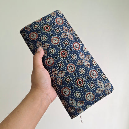 Navy Blue Wallets/Clutch - Block Printed Ajrakh on Mashru Silk Fabric