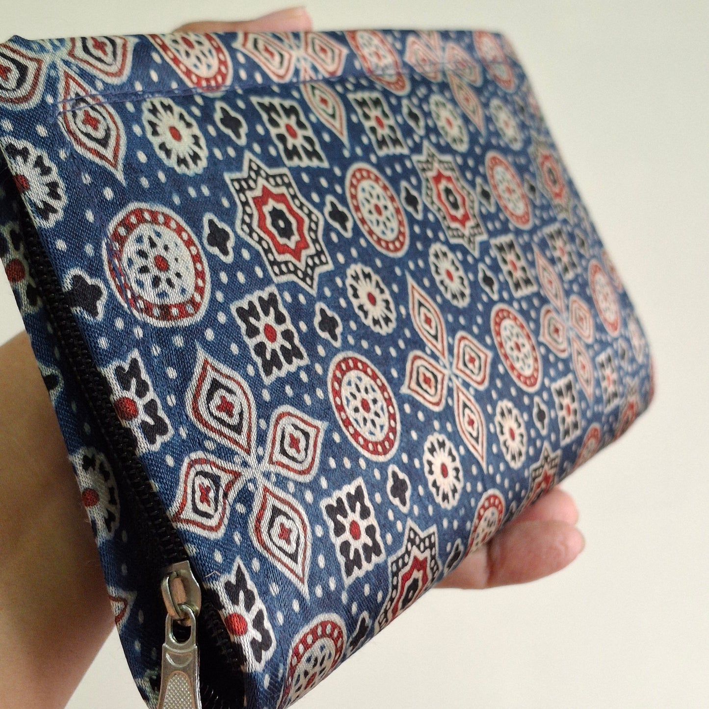 Navy Blue Wallets/Clutch - Block Printed Ajrakh Print on Mashru Silk Fabric