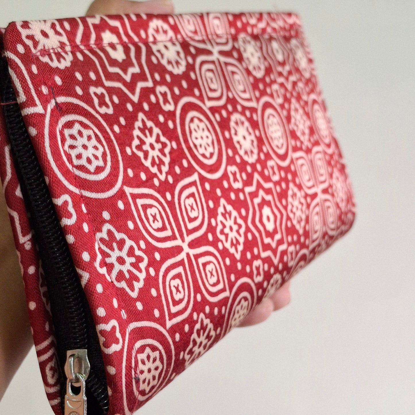 Red Wallets/Clutch - Block Printed Ajrakh Print on Mashru Silk Fabric