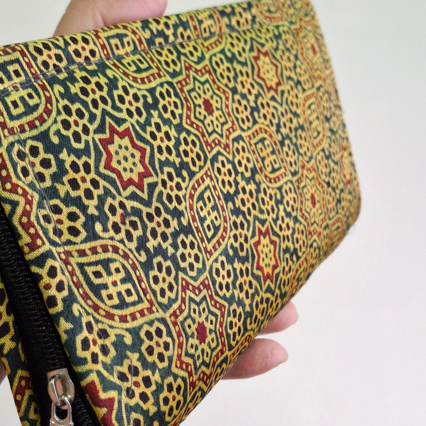 Emerald Green Wallets/Clutch - Block Printed Ajrakh Print on Mashru Silk Fabric