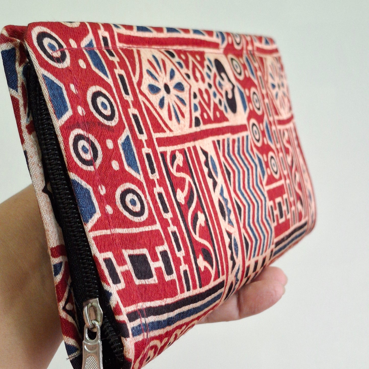 Red Wallets/Clutch - Block Printed Ajrakh Print on Mashru Silk Fabric