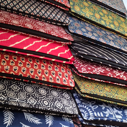 Red Ajrakh Wallets - Block Printed on Mashru Silk Fabric
