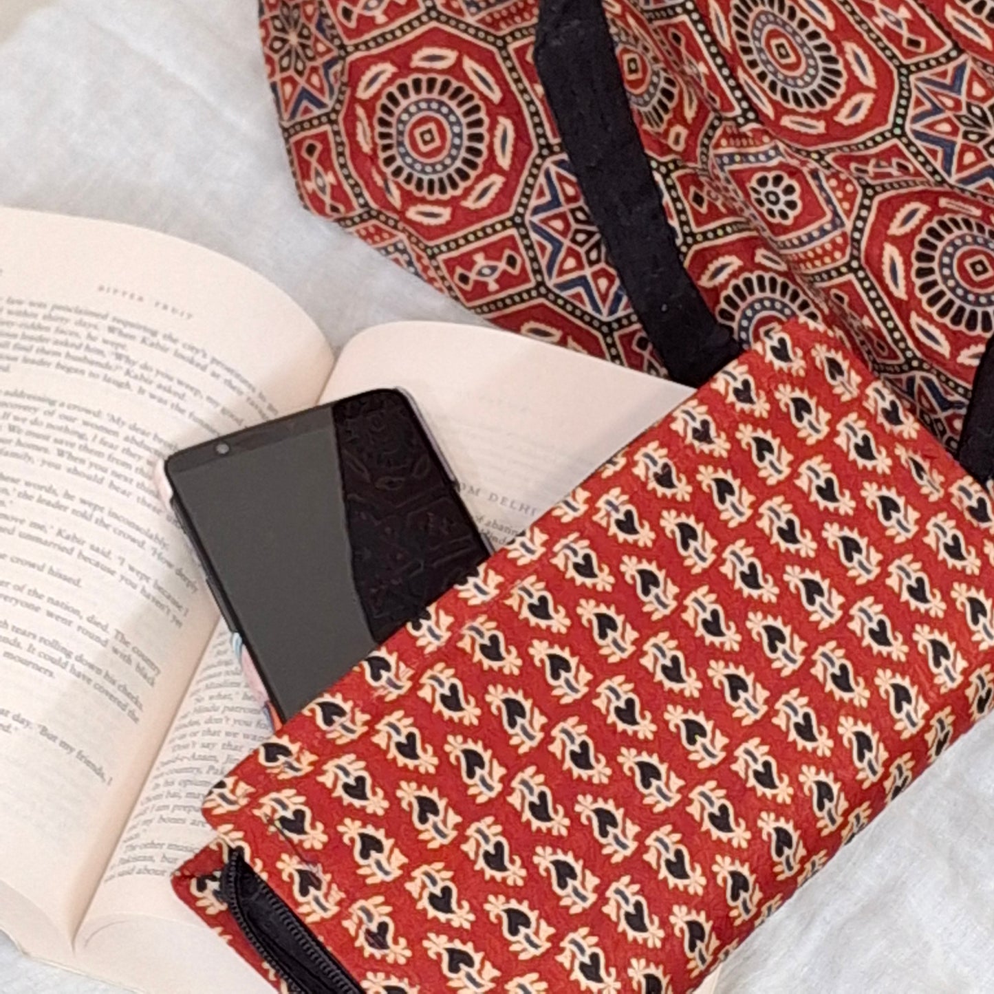 Red Wallets/Clutch - Block Printed Ajrakh Print on Mashru Silk Fabric