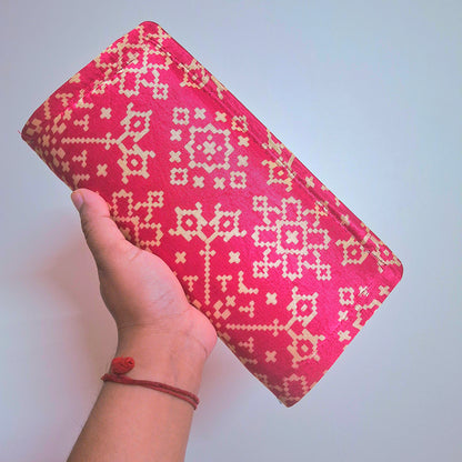 Hot Pink Wallets/Clutch - Block Printed Ajrakh on Mashru Silk Fabric