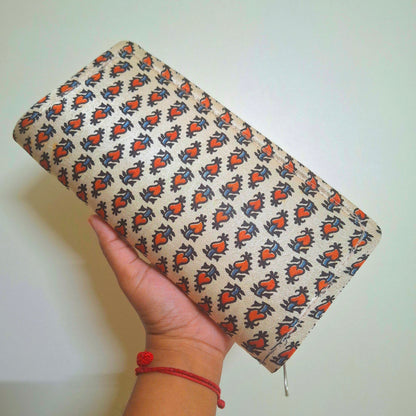 Beige Wallets/Clutch - Block Printed Ajrakh on Mashru Silk Fabric