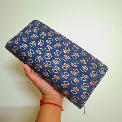 Navy Blue Wallets/Clutch - Block Printed Ajrakh on Mashru Silk Fabric