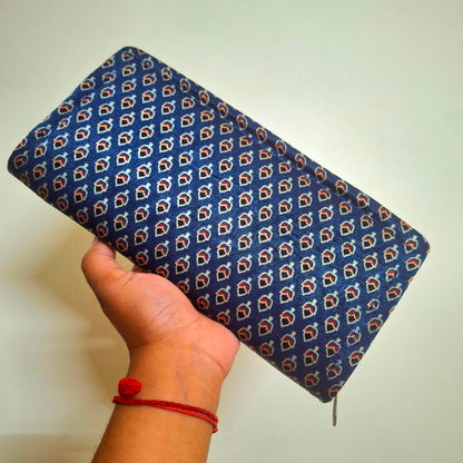 Navy Blue Wallets/Clutch - Block Printed Ajrakh on Mashru Silk Fabric