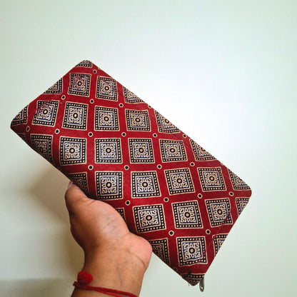 Red Ajrakh Wallets - Block Printed on Mashru Silk Fabric