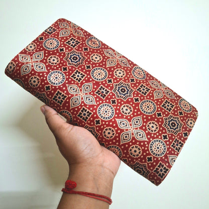 Red Ajrakh Wallets - Block Printed on Mashru Silk Fabric