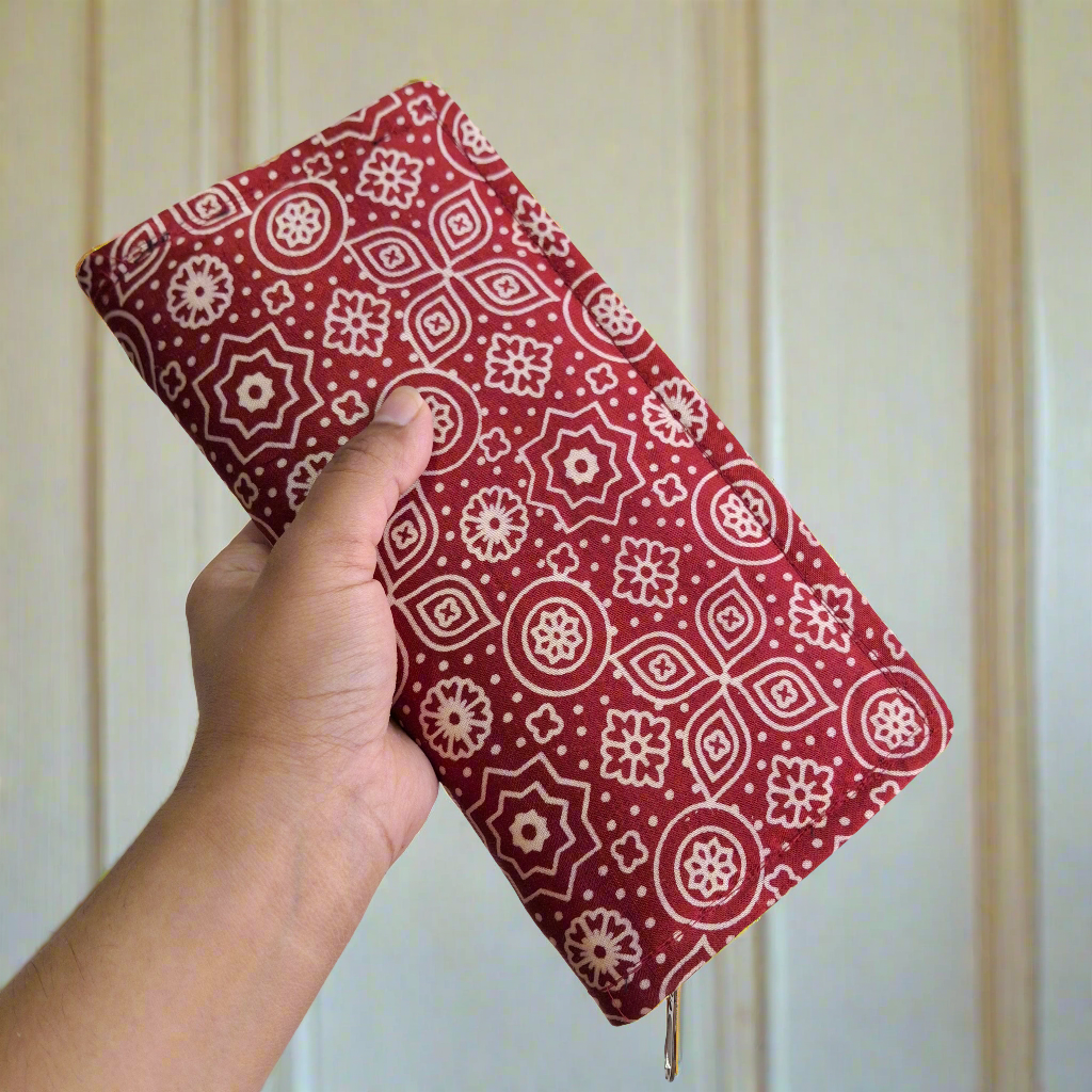 Red Wallets/Clutch - Block Printed Ajrakh Print on Mashru Silk Fabric