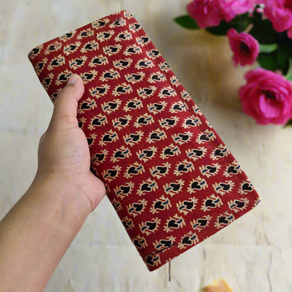 Red Ajrakh Wallets - Block Printed on Mashru Silk Fabric