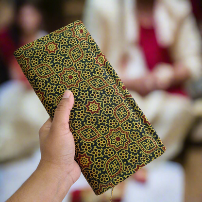 Emerald Green Wallets/Clutch - Block Printed Ajrakh on Mashru Silk Fabric