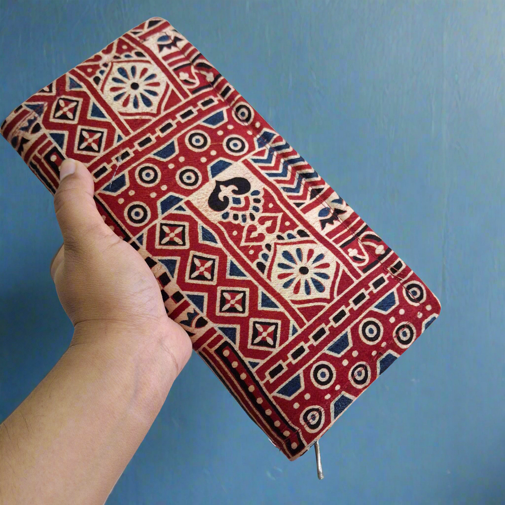 Red Wallets/Clutch - Block Printed Ajrakh Print on Mashru Silk Fabric