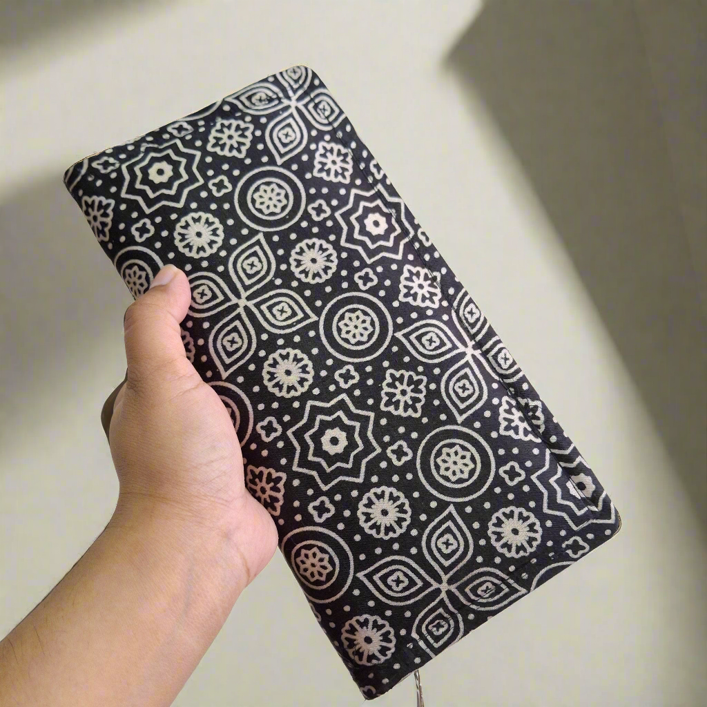 Black Wallets/Clutch - Block Printed Ajrakh Print on Mashru Silk Fabric