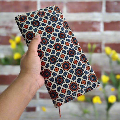 Beige Wallets/Clutch - Block Printed Ajrakh on Mashru Silk Fabric