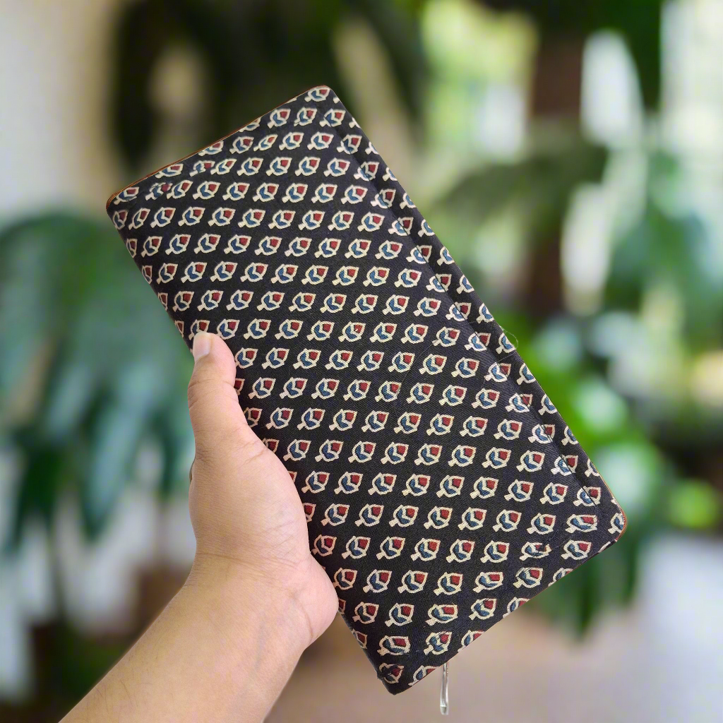 Black Wallets/Clutch - Block Printed Ajrakh Print on Mashru Silk Fabric