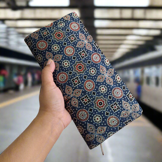 Navy Blue Wallets/Clutch - Block Printed Ajrakh Print on Mashru Silk Fabric