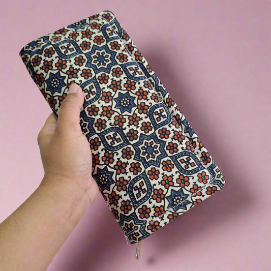 Beige Wallets/Clutch - Block Printed Ajrakh Print on Mashru Silk Fabric