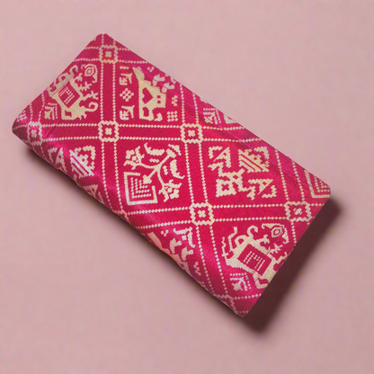 Hot Pink Wallets/Clutch - Block Printed Ajrakh on Mashru Silk Fabric