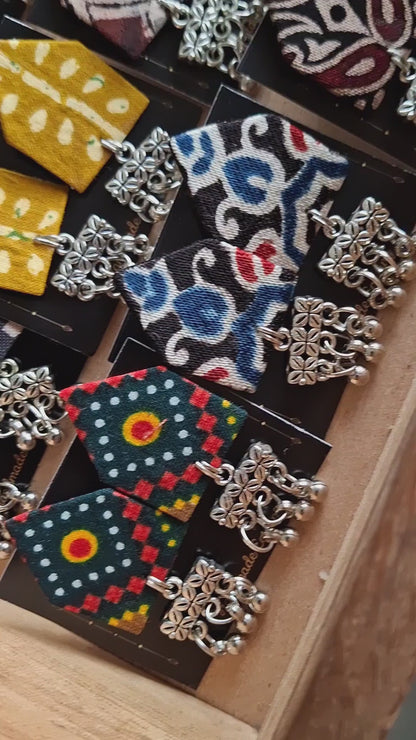 Netra Fabric Earrings - Ajrakh Print Triangular Fabric Studs
