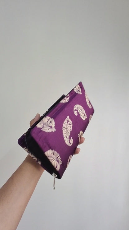 Purple Wallets/Clutch - Block Printed Ajrakh on Mashru Silk Fabric