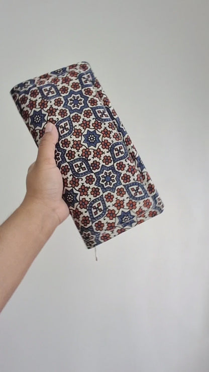 Beige Wallets/Clutch - Block Printed Ajrakh on Mashru Silk Fabric