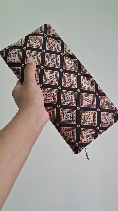 Black Wallets/Clutch - Block Printed Ajrakh Print on Mashru Silk Fabric