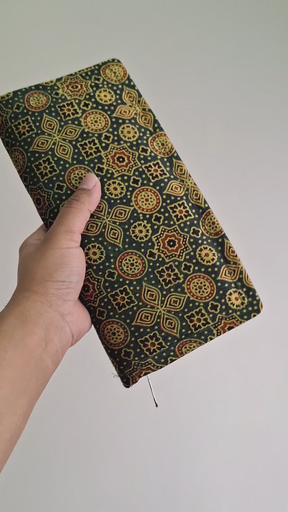 Emerald Green Wallets/Clutch - Block Printed Ajrakh on Mashru Silk Fabric