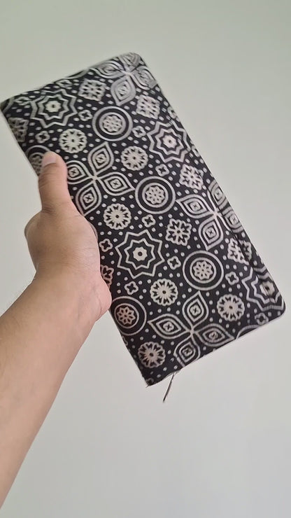 Black Wallets/Clutch - Block Printed Ajrakh Print on Mashru Silk Fabric