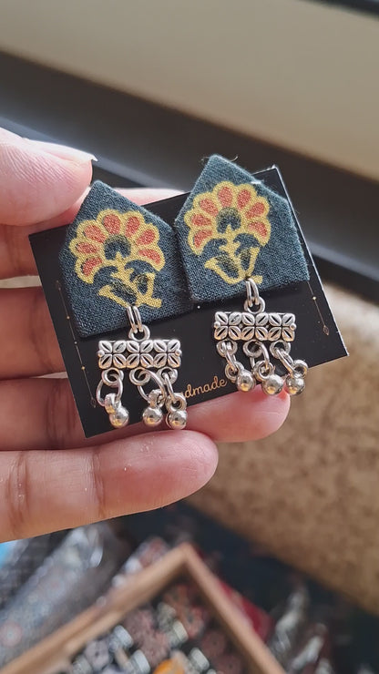 Netra Fabric Earrings - Ajrakh Print Triangular Fabric Studs