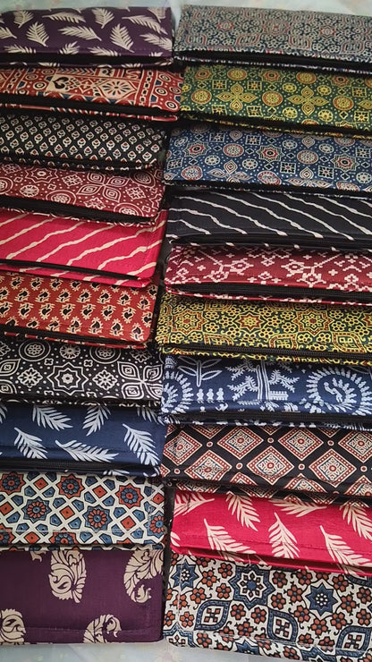 Hot Pink Wallets/Clutch - Block Printed Ajrakh on Mashru Silk Fabric