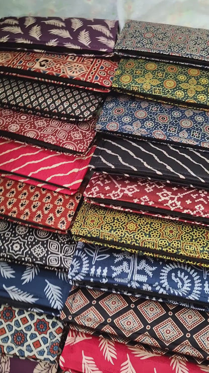 Black Wallets/Clutch - Block Printed Ajrakh Print on Mashru Silk Fabric
