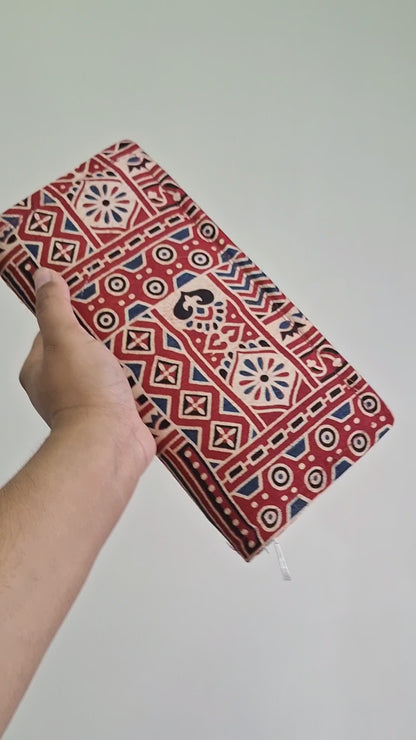 Red Ajrakh Wallets - Block Printed on Mashru Silk Fabric
