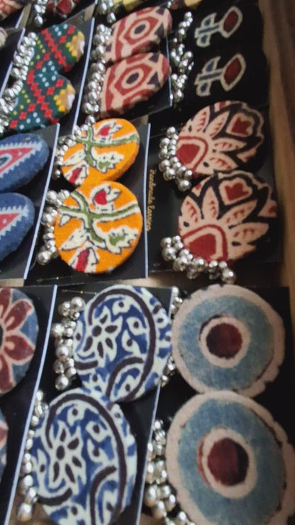 Purna Fabric Earrings - Ajrakh Print Studs