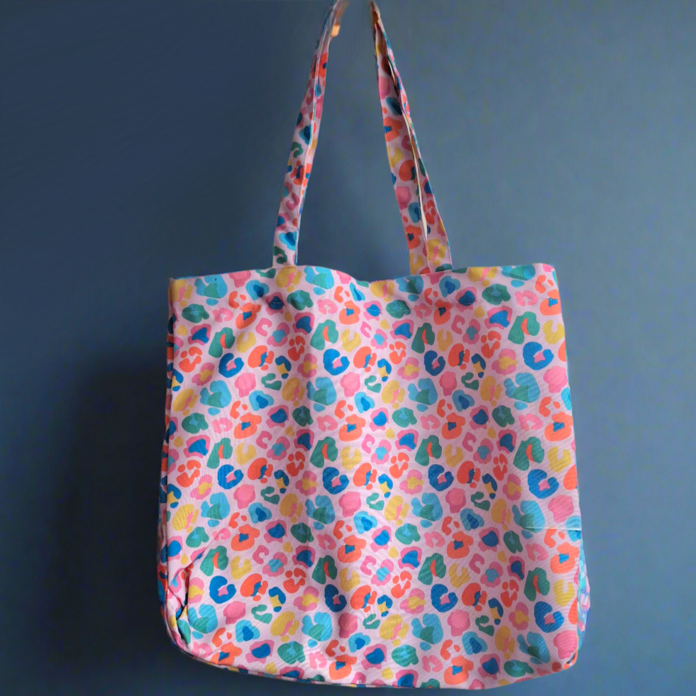 Multicolour Leopard Pattern Pink Tote - Printed Everyday Large Canvas Shopping Tote